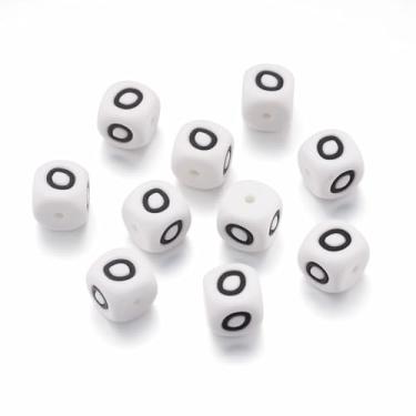 Imagem de 10 peças de contas de silicone do alfabeto brancas 12 mm borracha buraco horizontal estilo letra contas focais para pulseira da amizade chaveiro cordões canetas artesanato faça você mesmo fabricação