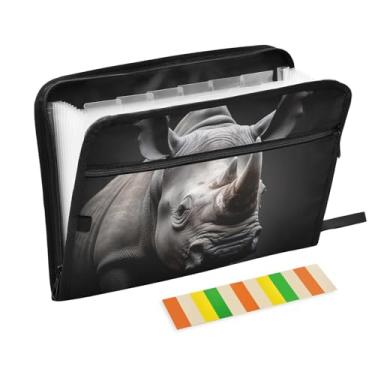 Imagem de Wassud Rhinoceros Organizador de arquivos sanfonado com 13 bolsos, pastas de arquivos expansíveis com abas e adesivos, organizador de pastas de documentos de recibo de papel tamanho carta A4 para