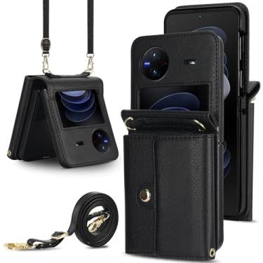 Imagem de Capa carteira flip para vivo, porta-cartões com bloqueio RFID e alça destacável, couro durável e TPU, 4 compartimentos para cartão, proteção contra quedas, capa flip com suporte para uso diário (preto