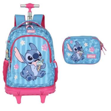 Imagem de Kit Mochila Rodinha Estojo Juvenil Stitch - Luxcel, Pink
