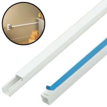 Imagem de Kit 2 Canaleta Fina 1 Metro C/ Fita Adesiva Pvc Branca Cabos Fame