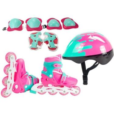 Imagem de Patins Roller Infantil inline Feminino kit proteção barato - unitoys, 