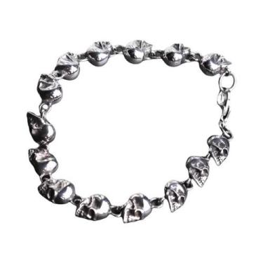 Imagem de Pulseira Masculina Vintage Gótica Com Caveira, Joia Rock Punk Para Mot