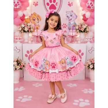 Imagem de Vestido Infantil Patrulha Canina Sky Skie Skye Rosa Com Pérolas Festas