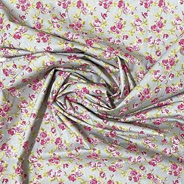 Imagem de Tecido Tricoline Rosa Vermelha Fundo Cinza - 1,50m de Largura