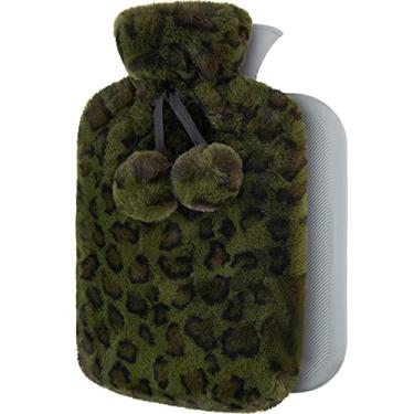 Imagem de Garrafa de água quente com capa de pelúcia macia bolsa de água quente para compressas quentes e frias, aquecedor de pés de mão, ideal para cólicas menstruais, alívio da dor no pescoço e ombro, verde, 1800 ml