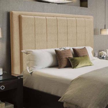 Imagem de Cabeceira Opala Cama Box King 193Cm Linho Bege Dourado