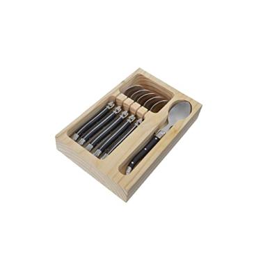 Imagem de CONJUNTO DE 6 COLHERES SOBREMESA LAGUIOLE LUXO EM BANDEJA DE MADEIRA, PRETO