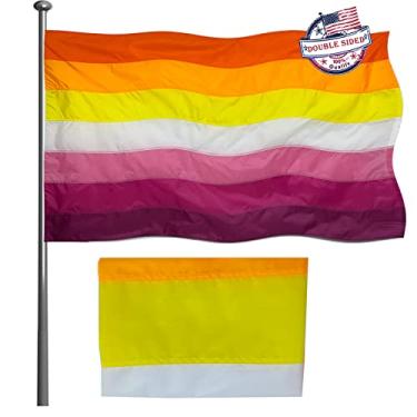 Imagem de Mosprovie Bandeira lésbica listrada costurada 3x5 bandeira arco-íris - resistente excelente costura nylon pôr do sol bandeira lésbica cor vibrante bandeira Lgbtq com dois ilhós de latão