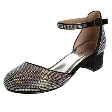 Imagem de Badgley Mischka Sapatos de festa de salto médio para meninas – Salto alto fechado com tira no tornozelo para meninas – preto/prata/champanhe/ouro rosa (tamanhos 11-13 crianças pequenas/tamanhos 1-5 crianças grandes), Strass preto, 3 Big Kid