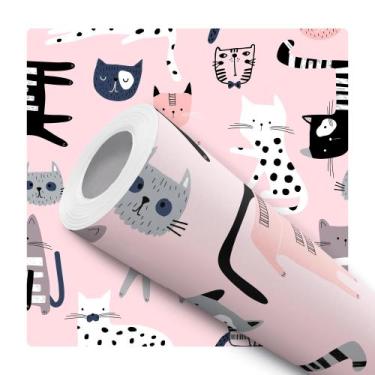 Imagem de Papel de Parede Adesivo Ilustração Gatinhos Minimalista Infantil Bebê 