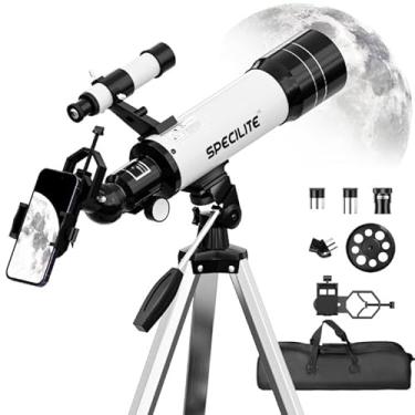 Imagem de SPECILITE Telescópio para adultos e crianças, telescópio refrator de 400 mm com abertura de 70 mm para iniciantes em astronomia (16 x 120 x), telescópio portátil de viagem com adaptador de telefone,