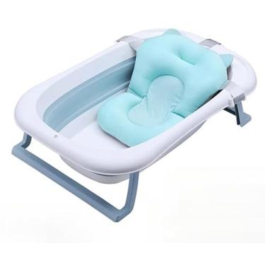 Imagem de Banheira Dobrável Infantil Confortável Segura Com Termômetro Portátil Com Almofada De Banho (Azul)