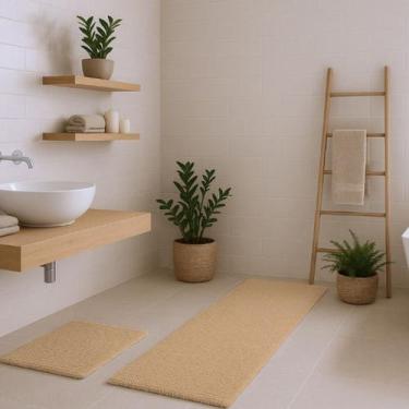 Imagem de Kit Tapete Bolinha 100x50cm e Tapete Bolinha 58x38cm - Rozac, Khaki