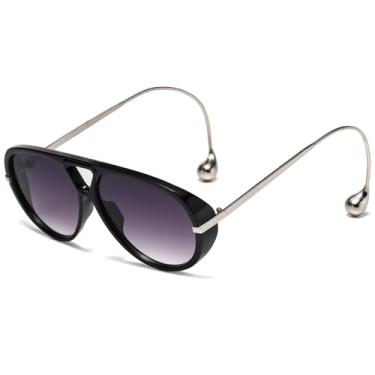 Imagem de LASPOR Óculos de sol aviador grandes para mulheres, vintage, com brinco ajustável, armação grande, óculos escuros femininos, Armação preta/lente cinza