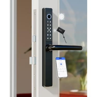 Imagem de Blusafe Maçaneta de porta sem chave Apollo para segurança doméstica, impressão digital, cartão, teclado, controle de aplicativo, trava/desbloqueio remoto (OSP preto)