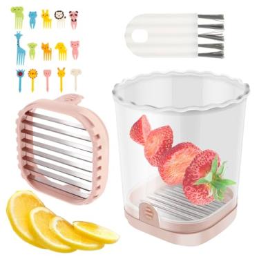 Imagem de LCZNXJJY Fatiador de copo, copo fatiador de frutas com prato de empurrar, cortador de velocidade de vegetais, cortador de ovos de aço inoxidável, cortador de banana e morango, ferramenta de corte