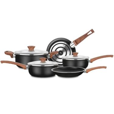 Imagem de Conjunto de Panelas Vanilla Cerâmica 5 Peças – Antiaderente Cerâmico | 18cm, 20cm, Caçarola 22cm, Frigideiras 22cm e 24cm | Tampas de Vidro, Cabos Antitérmicos (VANILLA BLACK)