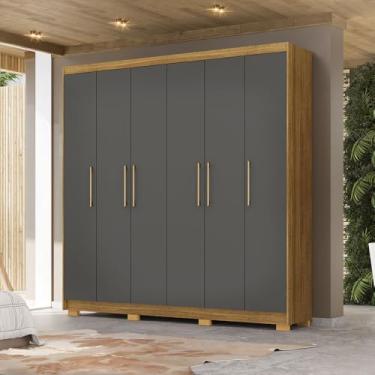 Imagem de Guarda Roupa Casal Forest 6 Portas Bater 6 Gavetas com Cabideiros Ajustáveis MDF Nature/Chumbo G98 Gran Belo