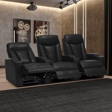 Imagem de Poltrona Sala de Cinema 3 Lugares Elétrica Reclinável Califórnia Aquecimento Massagem Entrada USB/USB-C PU Preto G94 - Gran Belo