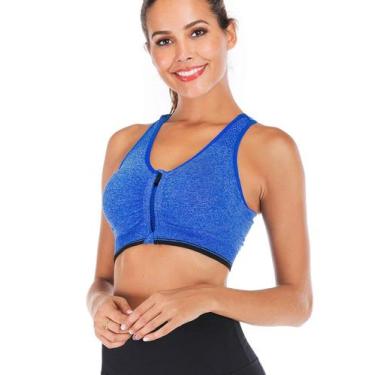 Imagem de Sutiã esportivo FLORATA com zíper frontal, sem costura, azul, feminino