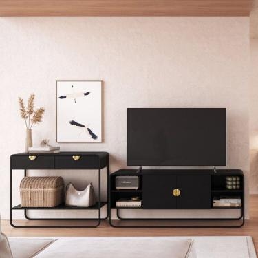 Imagem de Kit Aparador e Rack Orgânico Pé Metal Luna Nero/Preto