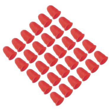 Imagem de Generic Pontas de dedo de borracha, pacote com 30 protetores de dedo de silicone para polegar, capas de berço, almofadas de proteção, alças de dedal para costura, vermelho tamanho P
