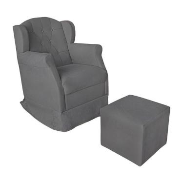 Imagem de Poltrona Amamentação Com Balanço E Puff Luxo Suede Manuela Cinza