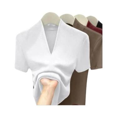 Imagem de Camiseta Feminina Slim Fit De Algodão Com Decote Em V Verão 2025 Sexy 