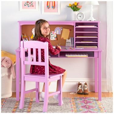 Imagem de Escrivaninha infantil Guidecraft Kids’ Media Desk lavanda com nichos e cadeira em madeira para estudo