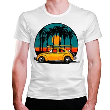 Imagem de Camiseta Masculina Branca Carro Fusca Surf Prancha Tropical (g)