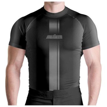 Imagem de Rash Guard Listrada Black MC Atlética Esportes