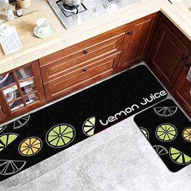 Imagem de Tapetes de corredor de cozinha 3D de plástico tapetes resistentes ao desgaste para piso interno conforto tapetes de armário de cozinha tapete impresso preto limão 50 x 80 cm 50 x 160 cm