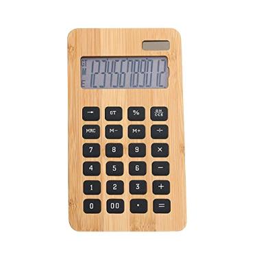 Imagem de Calculadora de bambu de mesa, contador de 12 dígitos, energia solar e bateria de botão, ferramenta de cálculo ecológica com alimentação dupla
