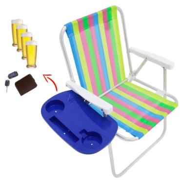 Imagem de Kit Cadeira De Praia Aluminio Reforçada Dobrável Alta Aço + Mesinha La