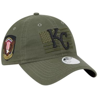 Imagem de New Era Boné feminino KC Kansas City Royals 9TWENTY 2023 Armed Forces ajustável, chapéu, Verde, Tamanho Único