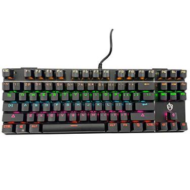 Imagem de Teclado mecânico para jogos K917 RGB – Interruptor azul retrô de 87 teclas, teclas redondas retroiluminadas por LED, antirfantasma, iluminação mecânica para PC e Mac (preto clássico)