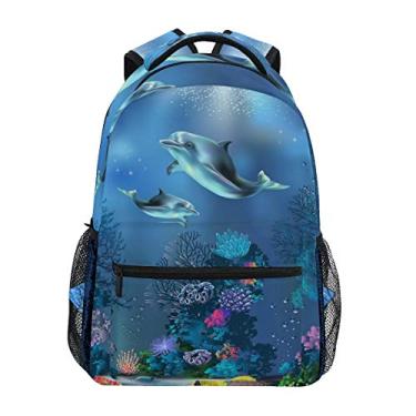 Imagem de Mochila de viagem unismagic fofa animal golfinho oceano tema para homens 40,6 cm durável leve livro bolsa para caminhadas acampamento