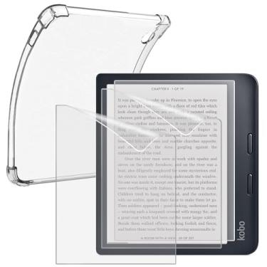 Imagem de HUADU Protetor de tela para leitor de eBook compatível com Kobo Libra Color 7 polegadas/Kobo Libra 2, película protetora de tela PET antiarranhões de alta definição e capa protetora de TPU