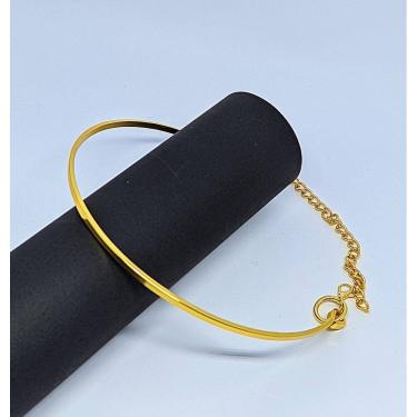 Imagem de Colar Choker Feminino Elo Aro fio Rígido liso 3mm Folheado a Ouro Dourado e Prata Luxo Ajustável Tendência Moda