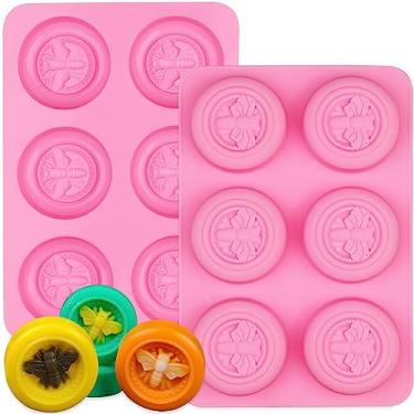 Imagem de SAKOLLA Moldes de silicone de abelha – moldes de silicone de abelha redonda para sabonetes caseiros, loção bar, gelatina, bomba de banho, cera de abelha, resina, chocolate e sobremesa (rosa)