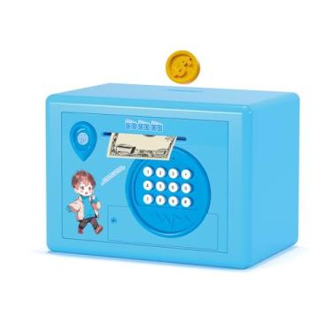 Imagem de Aydiwops Cofrinho para crianças e adultos, caixa elétrica de economia de dinheiro com senha de impressão digital para meninos e meninas, lindo cofre para dinheiro para festa de aniversário (azul)