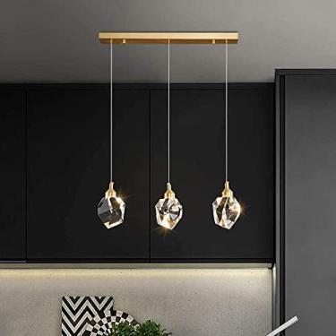 Imagem de Lustre de cristal Lustre dourado Iluminação de teto Ilha de cozinha Luminária pendente, Lustres ornamentados pós-modernos Luzes pendentes LED para sala de jantar Escadas d (Cor: 3 luzes - Ba