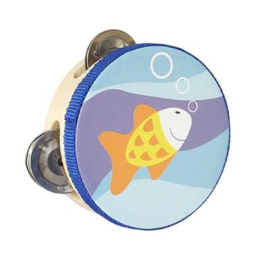 Imagem de Deevoka Pandeiro de madeira Pandeiro de mão Tambor Sino Instrumento musical Pandeiro de fileiras duplas para festa Concerto Jogo Brinquedos Crianças, Peixe, 10cm