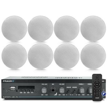 Imagem de Kit Som Ambiente Frahm Slim 1600 Bluetooth Usb Area Gourmet + 8 Arande