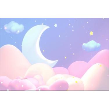 Imagem de Painel de Lona Lua no Céu Estrelado Nuvens Rosas Degradê Cute - Fabrik