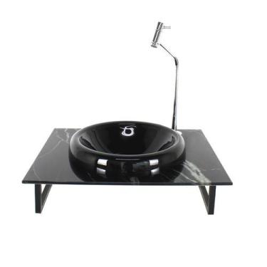 Imagem de Gabinete Vidro Banheiro 50Cm Bancada Marmorizada Marmore - Cubas E Gab