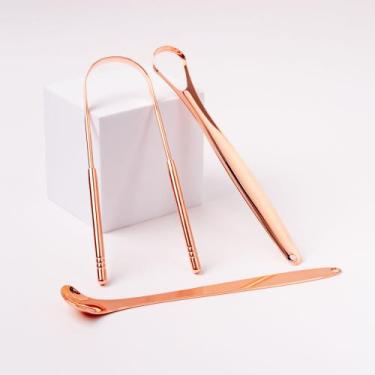 Imagem de Raspador Limpador Língua 100% Cobre Puro Kit 3 Ferramentas Profissiona