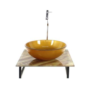 Imagem de Kit cuba de vidro redonda 10mm com tampo de vidro 40cm x 40cm mármore 