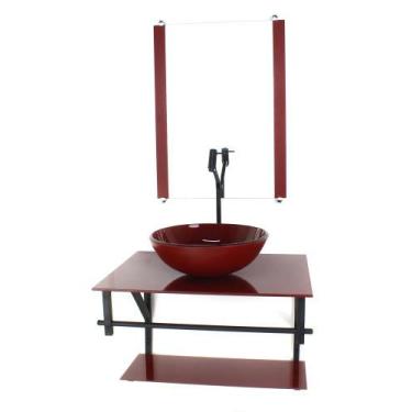 Imagem de Gabinete de vidro para banheiro 60cm ap cuba redonda  vermelho cereja 